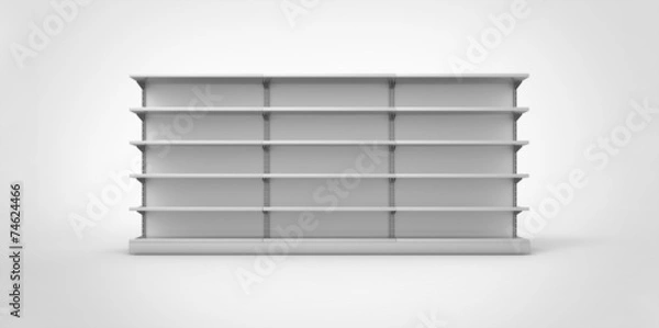 Fototapeta Empty gray retail shelves on a plain background