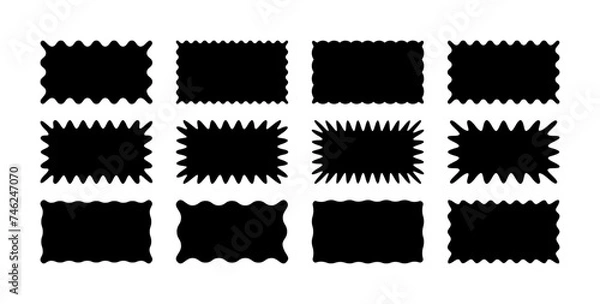 Obraz Zig zag Wavy Edge Rectangle Shapes Set. Vector Jagged Geometric Rectangular. Abstract Elements