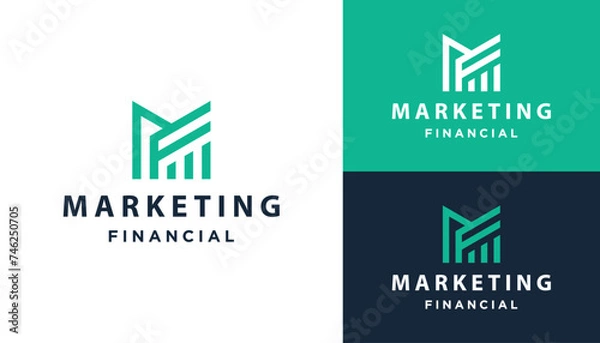 Fototapeta Initial Letter MF FM with Bar Chart Statistics For Business Finance Marketing Logo Design