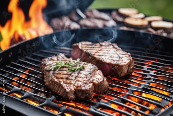 Obraz progress. AI Hamburgers cooking on the BBQ