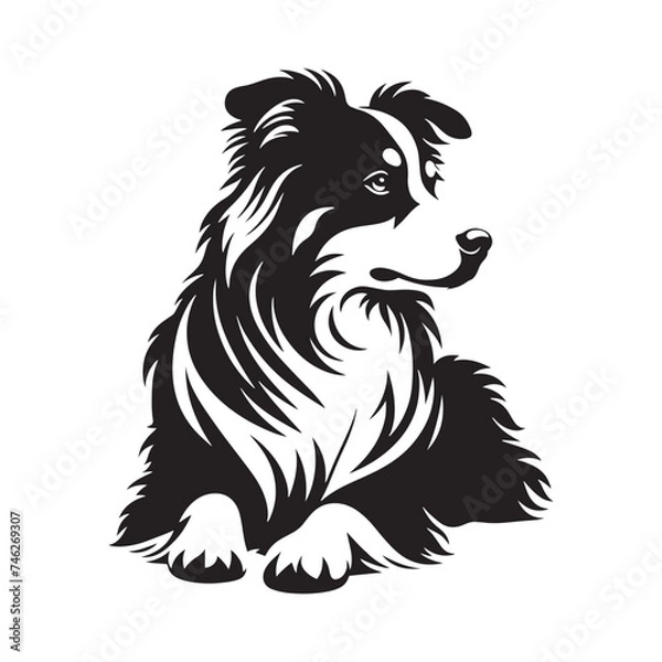 Obraz Graceful Herding: Vector Silhouette of Australian Shepherd - Capturing the Elegance and Vigilance of this Beloved Working Dog Breed. Vector Australian Shepherd silhouette.