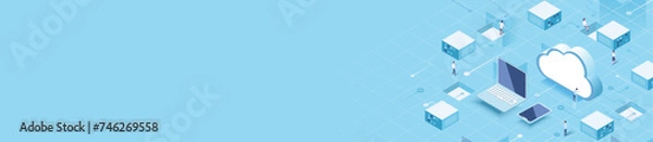 Fototapeta isometric background illustration of cloud computing concept with working people