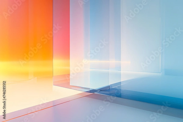 Fototapeta blue and orange abstract glass with gradient colors 3d rendering