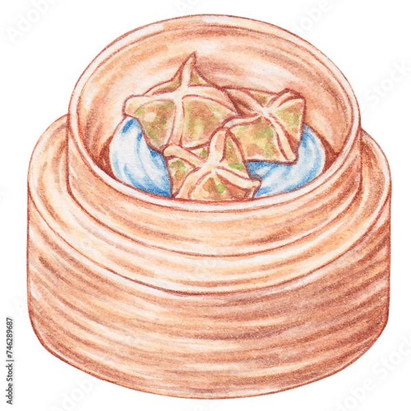 Obraz shrimp and cilantro dumplings with xo sauce watercolor style, traditional asian food design