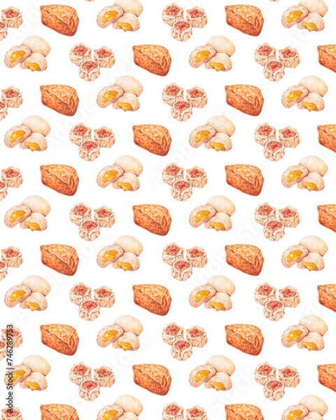 Obraz dimsum pattern background watercolor style, traditional asian food design