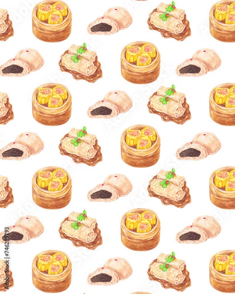 Obraz dimsum pattern background watercolor style, traditional asian food design