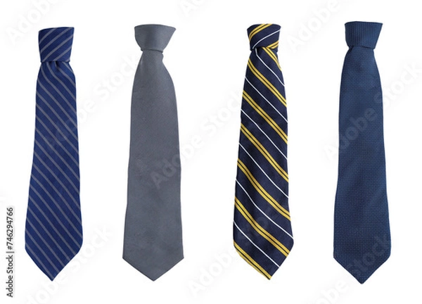 Fototapeta Strapped neckties in different on white background. Top view of striped tie on white background. Father's day concept