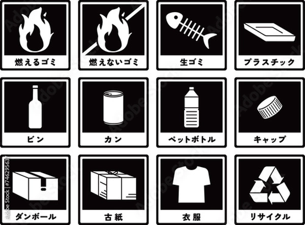 Obraz ゴミ分別アイコン　モノクロ