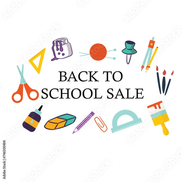 Fototapeta Back to School Background together with many School Supplies Vector. Illustration, Back to school banner with doodling elements

