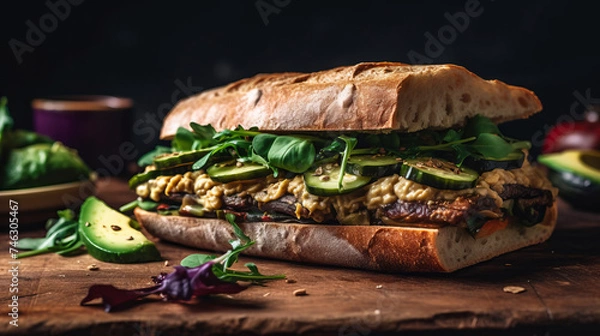 Fototapeta Savor a Delicious Gourmet Meal with Grilled Meat, Roasted Vegetables, Fresh Bread, and Healthy Salad on Your Plate for a Mouthwatering Dinner Experience, generative AI