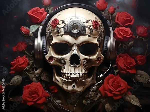Fototapeta Rockmantice. skull with rose