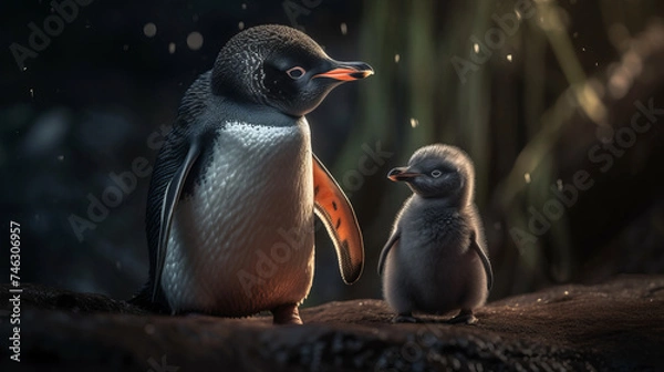 Fototapeta Wildlife in Antarctica: Penguin Paradise - Explore the Cold World of Flightless Birds and Baby Animals on the Icy Beaches of the Antarctic Wildlife Haven, generative AI