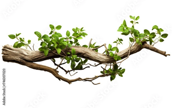 Obraz .A branch of a tree covered with vibrant green leaves is featured in this scene. The leaves are healthy and lush, basking in the sunlight. On PNG Transparent Clear Background.