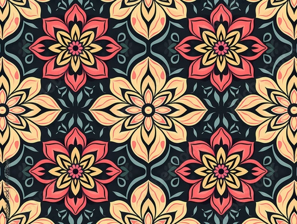 Fototapeta art pattern seamless design for background, wallpaper, flower, fabric, carpet, mandalas, clothing, wrapping, sarong, tablecloth, shape, geometric pattern, ethnic pattern, traditional. illustration