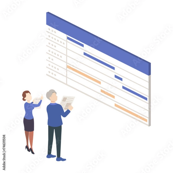 Obraz スケジュールを組み立てるビジネスパーソンのイラスト