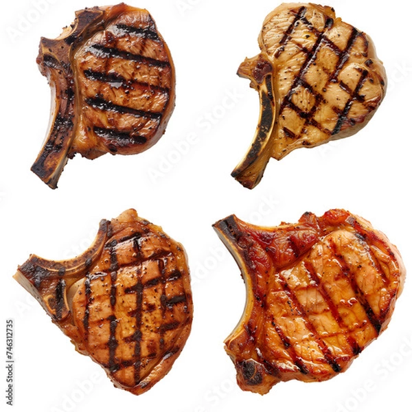 Obraz Set of Grill pork chop Isolated on transparent background