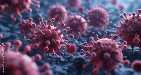 Fototapeta  Viral outbreak - A close-up view of a cluster of viruses