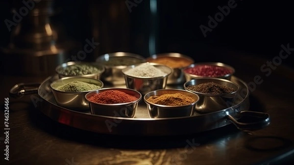 Obraz spices in a silver plate