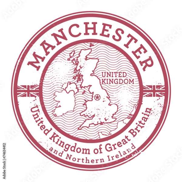 Obraz Grunge rubber stamp with words United Kingdom, Manchester