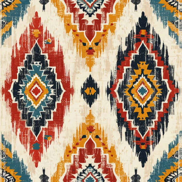 Obraz Ethnic ikat seamless pattern geometric abstract designs with traditional motifs.