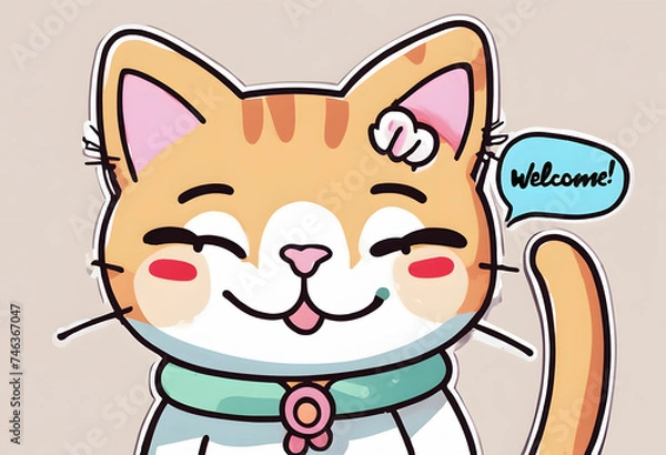 Obraz The word WELCOME inscribed with a cute cat.