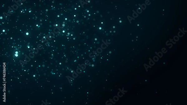 Fototapeta Abstract background with falling dust particles. Blue holiday bokeh backdrop with explosion effect. 3d rendering.
