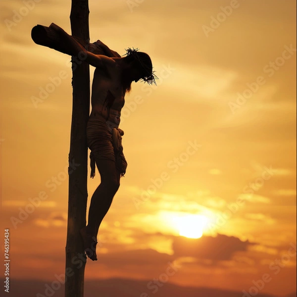 Fototapeta Jesus Christ crucyfied wearing crown of thorns Passion and Resurection. Good Friday. Generative AI