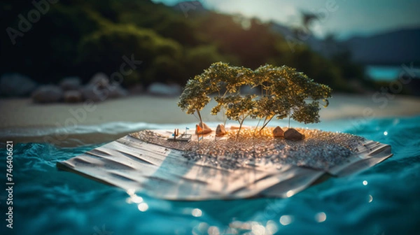 Fototapeta Serene Vacation Escapes: Discover the Beauty of Nature in Tropical Island Paradise, Beaches, Rivers, Lakes, and Coral Reefs, generative AI