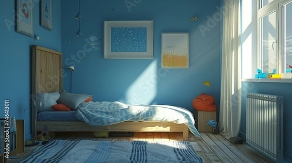 Obraz Blue interior children’s room. Generative AI