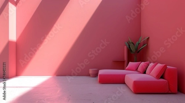 Fototapeta Interior pink wall with pink sofa. Generative AI