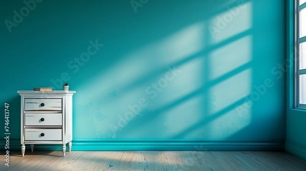 Obraz Turquoise blue wall background. Generative AI