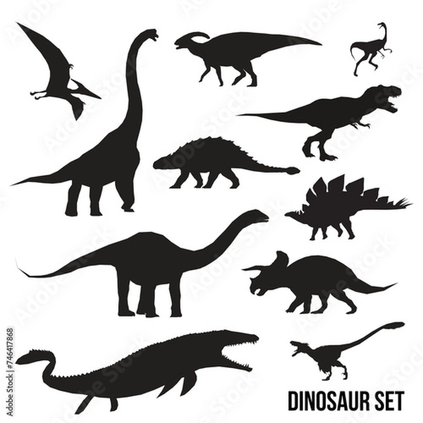 Fototapeta Abstract geometric dinosaur set silhouette isolated on white background	