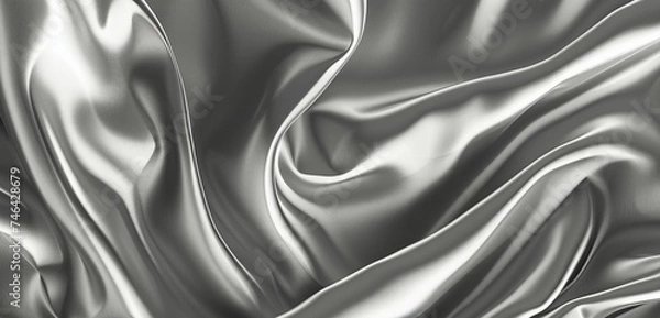 Fototapeta Gray background, silk, satin, fabric, texture, material, textile, cloth, luxury, wave, soft, smooth, decor, pattern