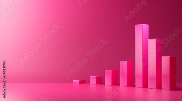 Fototapeta Dynamic Pink Progress: 3D Rendered Pink Process Bar Chart Trend Design for Business, Infusing Visual Excellence, Data Innovation, and Modern Corporate Aesthetic 