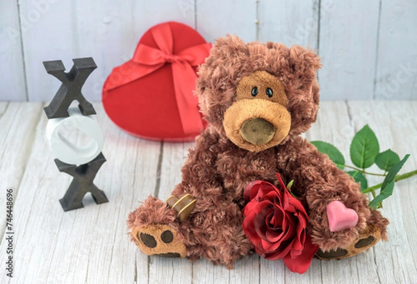 Fototapeta Vlentine's XOX with Teddybear and chocolate