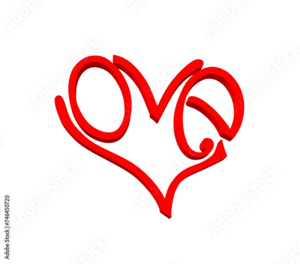 Fototapeta A red heart made of letters forming the word Love. Three-dimensional letters in red in the shape of a heart.