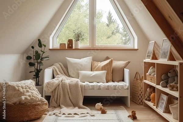 Obraz Cozy Cottagecore Nursery: Hand-Knitted Blankets and Pillows Exude Simplicity