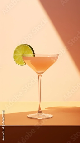 Obraz Refreshing Daiquiri or Martini Cocktail on Bright Color Background, copy space