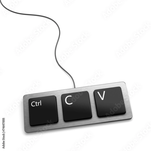 Fototapeta Klawiatura z trzema przyciskami, Ctrl, C i V dla kopiowania i wklejania.
