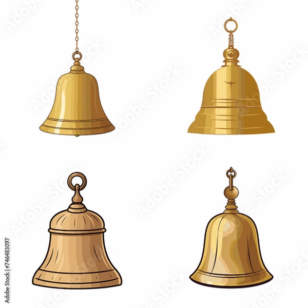 Obraz Pooja Bell (Brass Bell for Religious Rituals). simple minimalist isolated in white background vector illustration