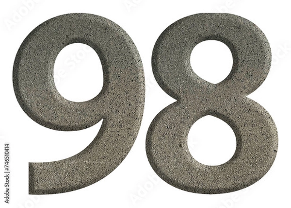 Fototapeta The shape of the number 98 is made of cement isolated on transparent background. Suitable for birthday, anniversary and Memorial Day templates
