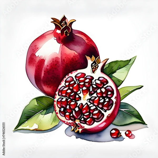 Obraz Harmony of Spring: Captivating Watercolor Pomegranate Illustration in Vivid Hues.(Generative AI)