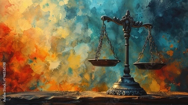 Obraz Scale of Justice Capturing in a Courtroom Setting of Law and Rights Fairness in a Symbolic Legal Justice Concept, Balance and Equality