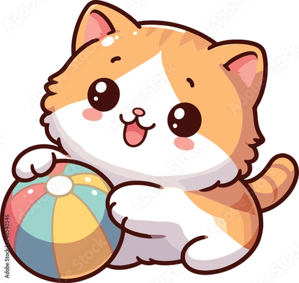 Fototapeta cute cat with play ball vector on white background
