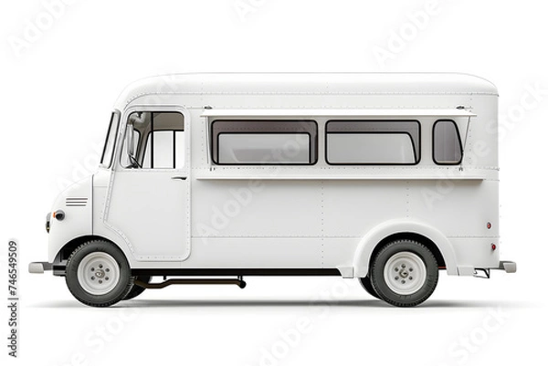 Obraz White food truck mock up Side view isolated white background