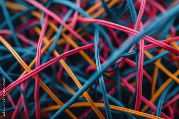 Obraz Abstract futuristic wave with colorful lines connecting dots. digital data communication background, cyber plexus design. Big data visualization.