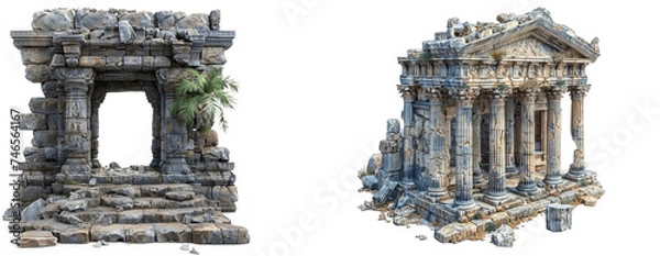 Fototapeta ancient temple ruins isolated on transparent background, element remove background, element for design.