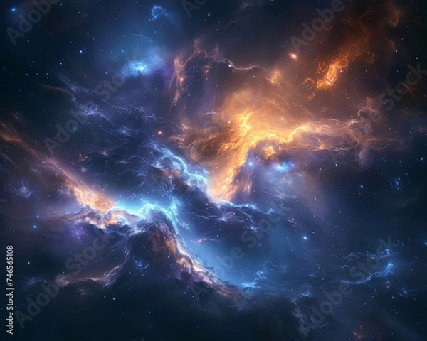 Fototapeta A breathtaking cosmic nebula painting, showcasing a mesmerizing interplay of pink and blue colors among the stars.