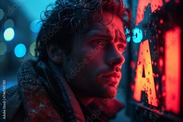 Obraz A man looking an AI sign