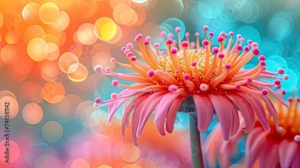 Obraz Close-up image of a colorful sea anemone swaying gently with the current, its tentacles waving gracefully.